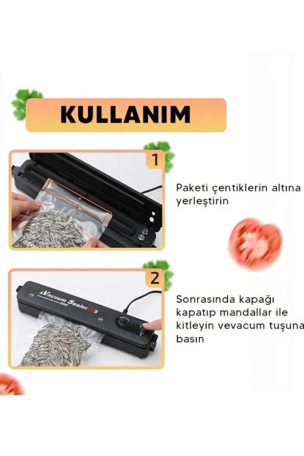 Gıda Mühürleme Vakum Makinesi- Yiyecek Tazeliği Koruma Ev Ve Restoran- 10 Adet Poşet Hediyeli